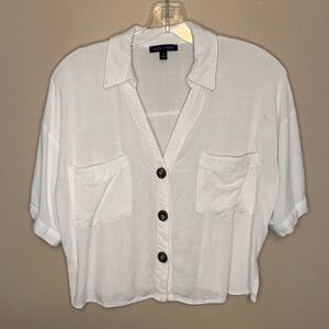 Moa Moa White Button-Down Cropped Women's Shirt Size Small